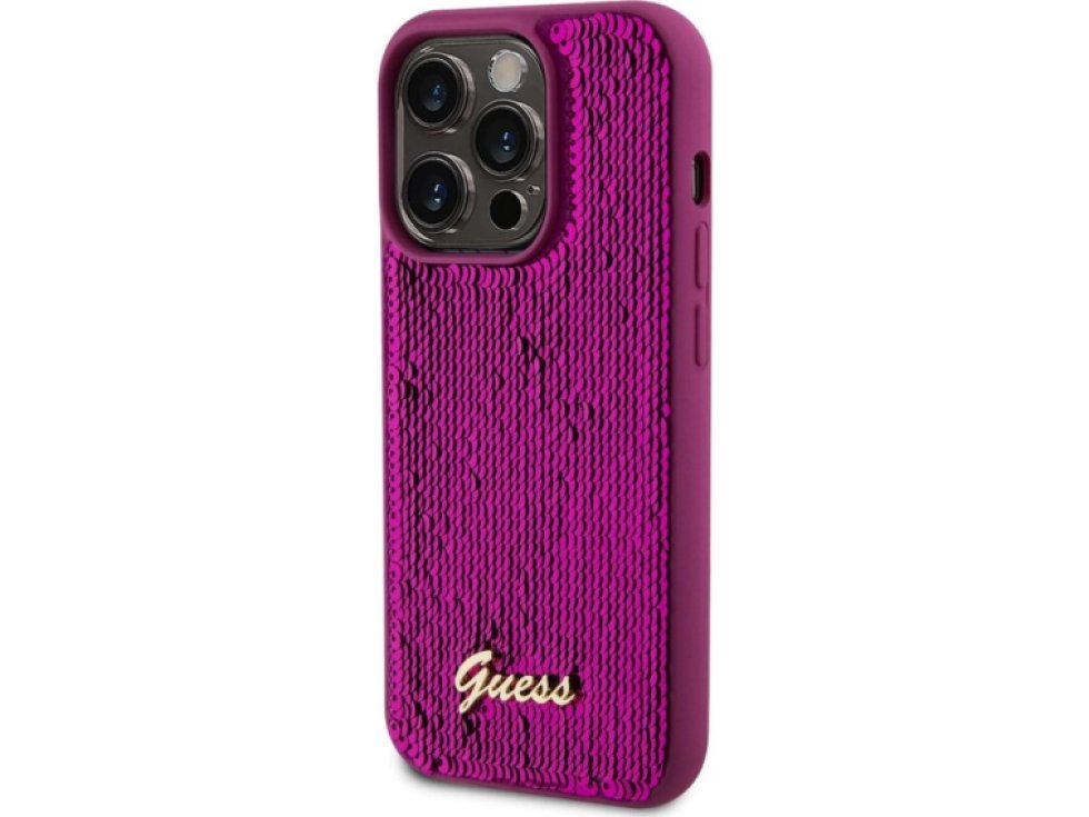 Ochranný kryt na iPhone 14 Pro MAX - Guess, Sequin Script Logo Magenta GUHCP14XPSFDGSF
