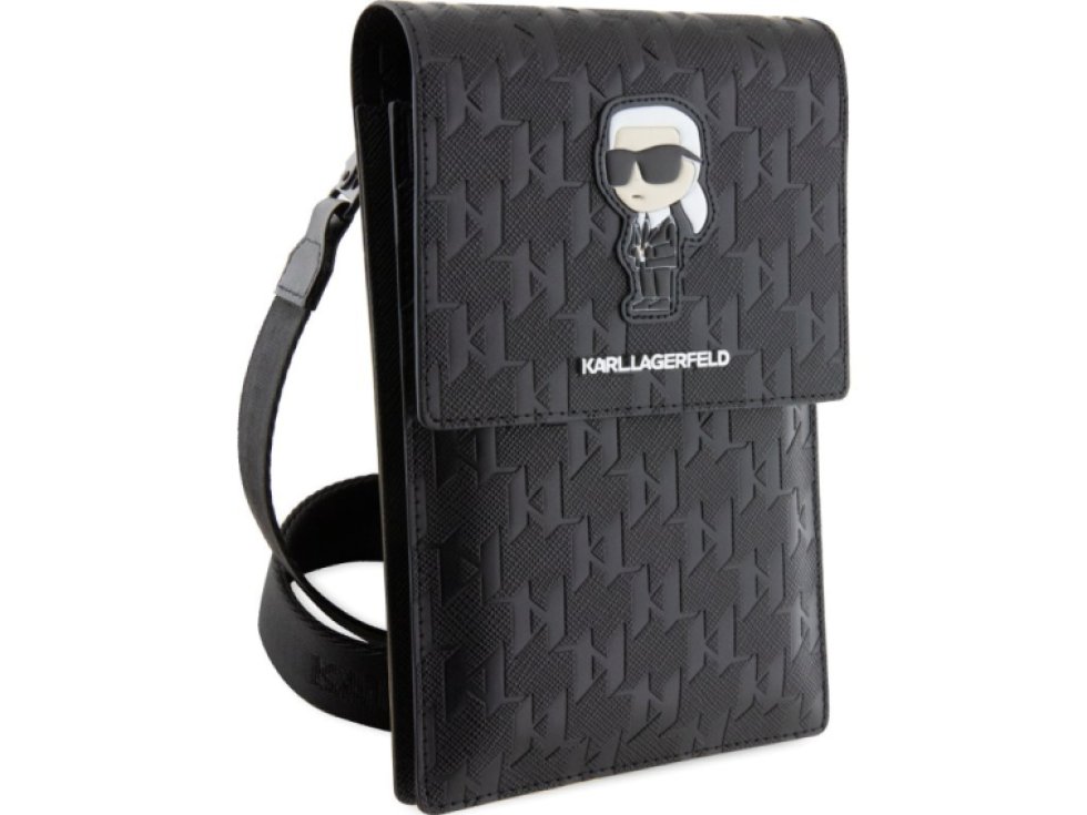 Univerzální pouzdro / taška s kapsou na mobil - Karl Lagerfeld, Saffiano Monogram Ikonik NFT Wallet Black KLWBSAKHPKK