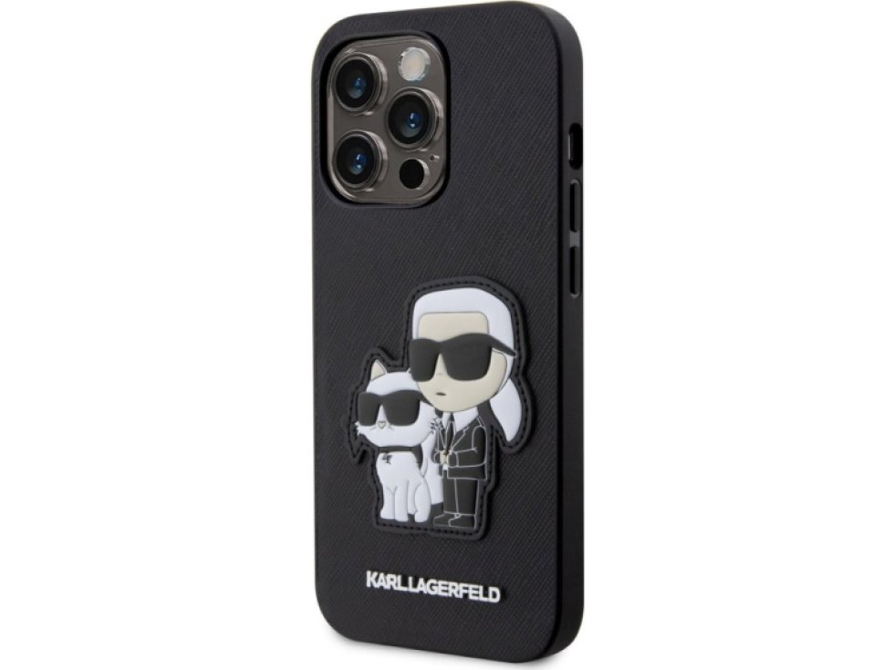 Ochranný kryt pro iPhone 13 Pro - Karl Lagerfeld, Saffiano Karl and Choupette NFT Black KLHCP13LSANKCPK