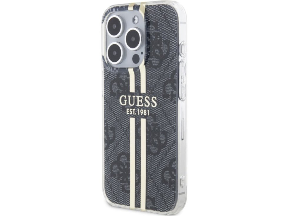 Ochranný kryt na iPhone 15 Pro MAX - Guess, IML 4G Gold Stripe Black GUHCP15XH4PSEGK