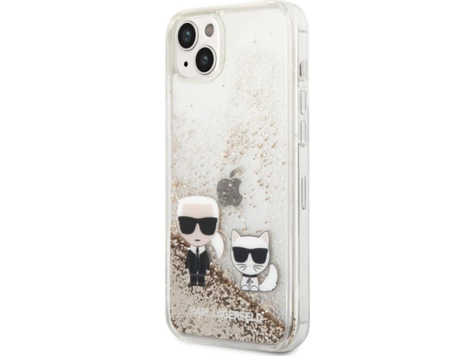 Ochranný kryt pro iPhone 14 PLUS - Karl Lagerfeld, Liquid Glitter Karl and Choupette Gold KLHCP14MGKCD