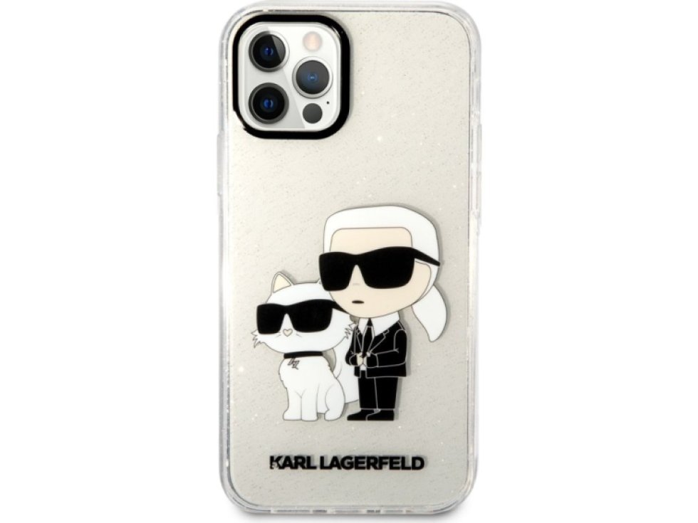 Ochranný kryt pro iPhone 12 / 12 Pro - Karl Lagerfeld, IML Glitter Karl and Choupette Transparent KLHCP12MHNKCTGT