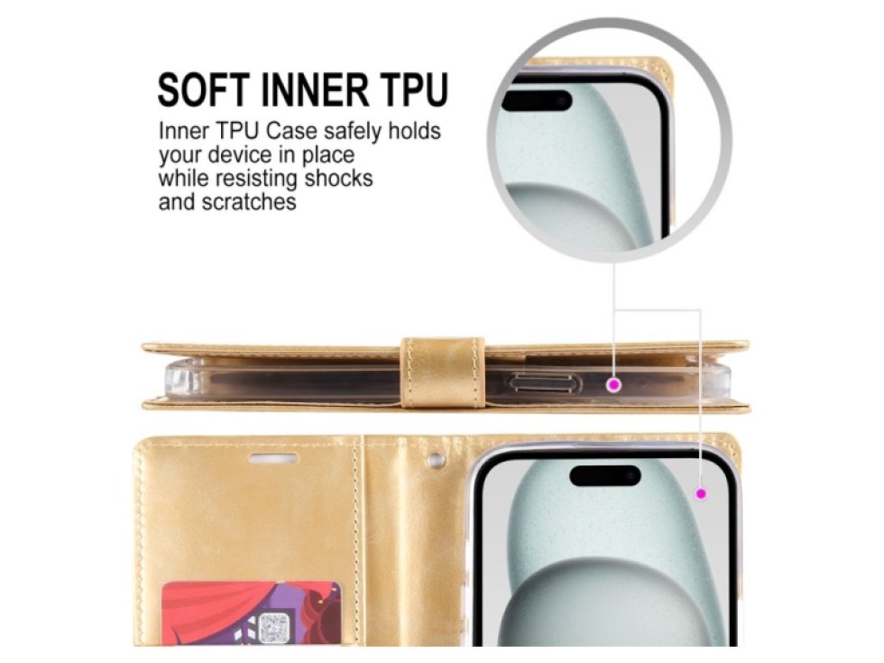 Ochranné pouzdro na iPhone 15 Pro - Mercury, Bluemoon Diary Gold