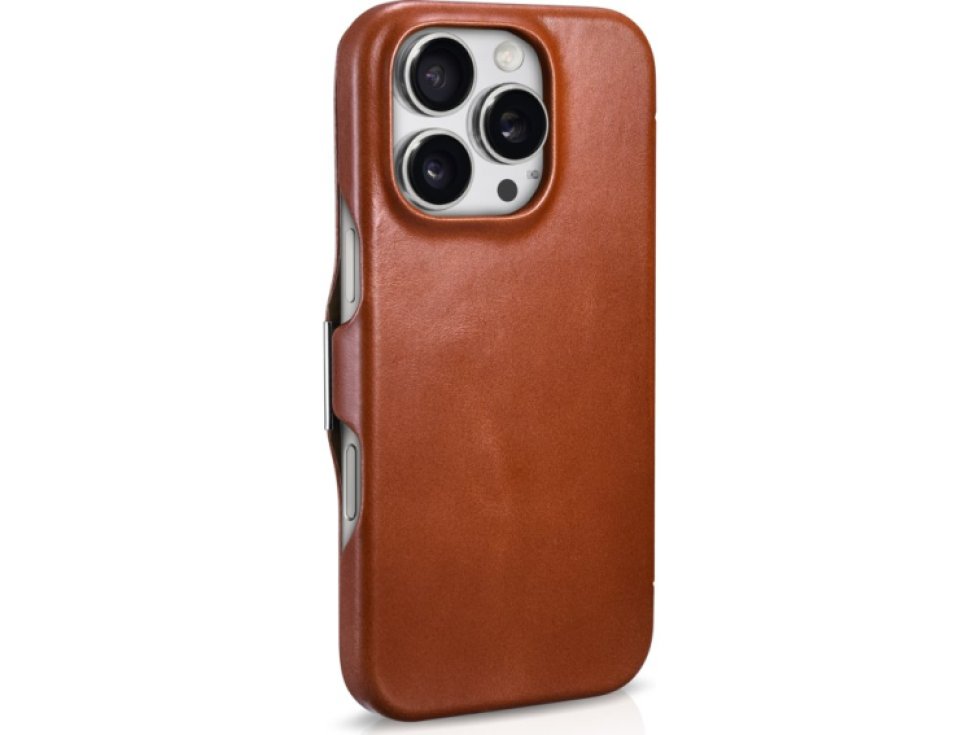 Knížkové pouzdro na iPhone 16 Pro - iCarer, Oil Wax Real Leather MagSafe Brown WMI16250502-BN