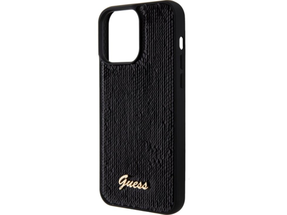 Ochranný kryt na iPhone 15 Pro - Guess, Sequin Script Logo Black GUHCP15LPSFDGSK