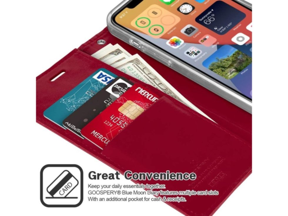 Knížkové pouzdro na iPhone 12 mini - Mercury, Bluemoon Diary Wine