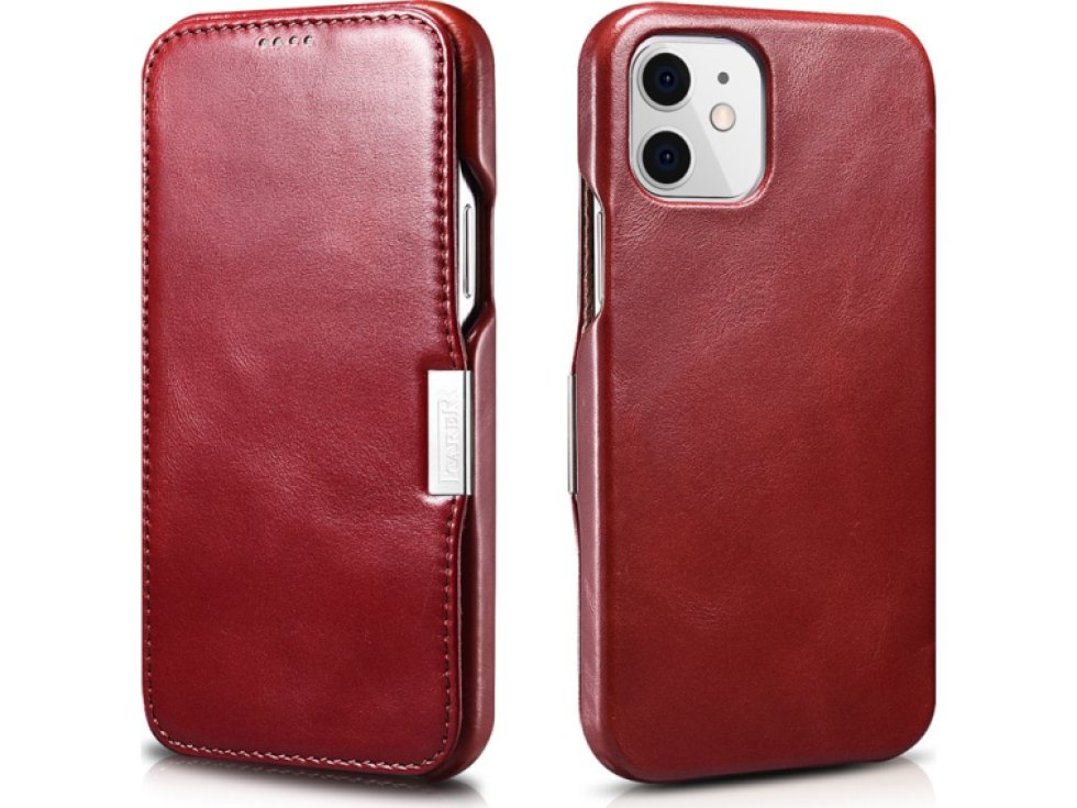 Knížkové pouzdro pro iPhone 12 mini - iCarer, Vintage Red 01.20.RIX1209-RD