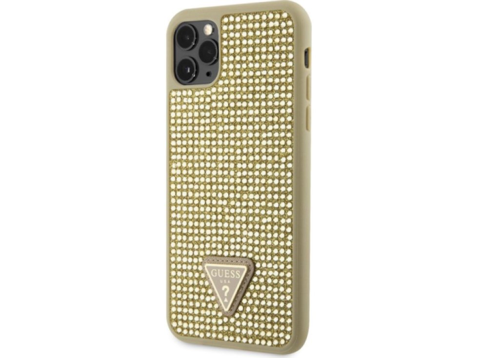 Ochranný kryt pro iPhone 11 Pro MAX - Guess, Rhinestones Triangle Metal Logo Gold GUHCN65HDGTPD