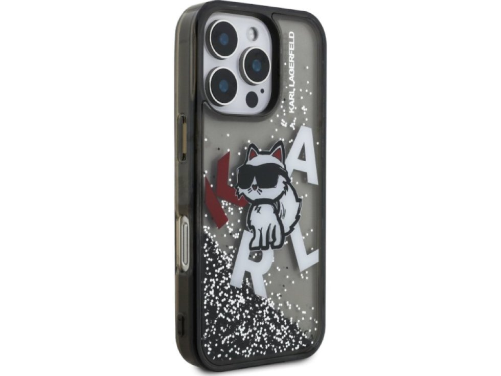 Ochranný kryt na iPhone 16 Pro MAX - Karl Lagerfeld, Liquid Glitter Scattered Black KLHCP16XLCHSCTDK