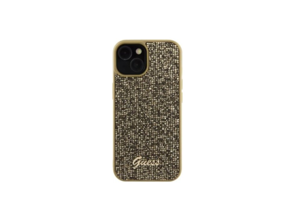 Ochranný kryt na iPhone 15 - Guess, Square Mirror Script Logo Gold GUHCP15SPMSDGSK
