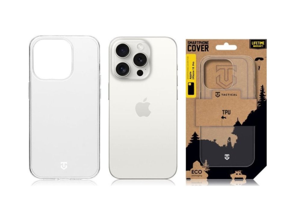 Ochranný kryt na iPhone 15 Pro - Tactical, TPU Transparent
