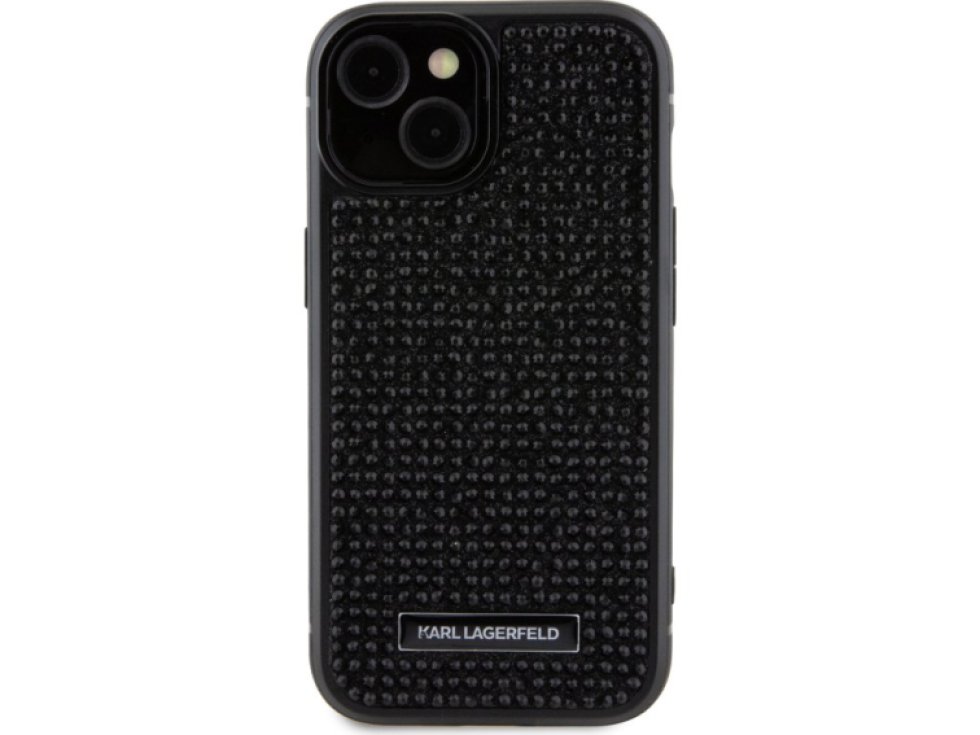 Ochranný kryt na iPhone 15 - Karl Lagerfeld, Rhinestone Plate Metal Logo Black KLHCP15SHDSPLK