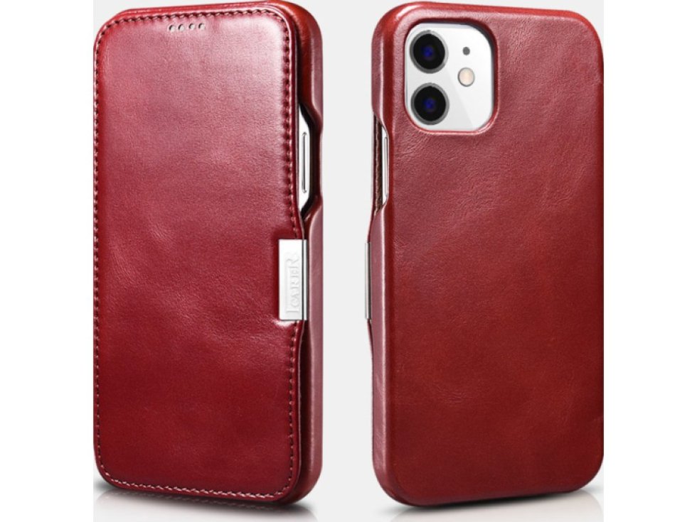 Knížkové pouzdro pro iPhone 12 mini - iCarer, Vintage Red 01.20.RIX1209-RD