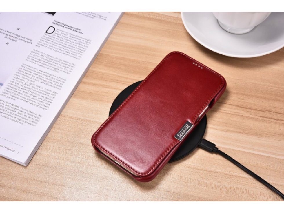 Knížkové pouzdro pro iPhone 12 mini - iCarer, Vintage Red 01.20.RIX1209-RD