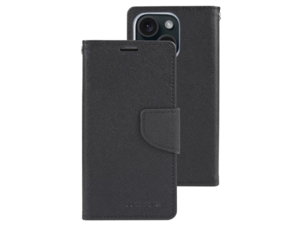 Pouzdro na iPhone 15 - Mercury, Fancy Diary Black/Black