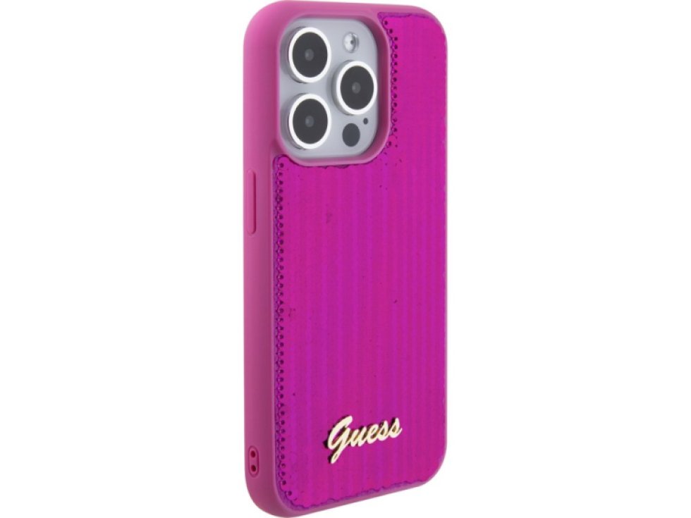 Ochranný kryt na iPhone 15 - Guess, Sequin Script Logo Magenta GUHCP15SPSFDGSF