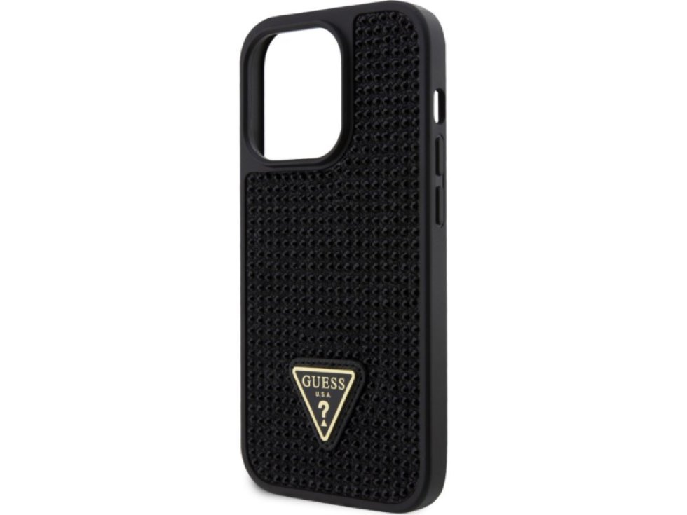 Ochranný kryt pro iPhone 15 Pro - Guess, Rhinestones Triangle Metal Logo Black GUHCP15LHDGTPK