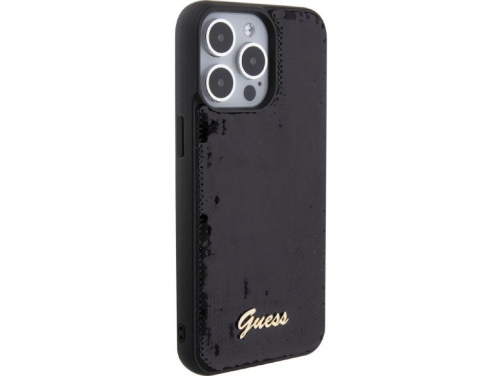 Ochranný kryt na iPhone 15 Pro MAX - Guess, Sequin Script Logo Black GUHCP15XPSFDGSK
