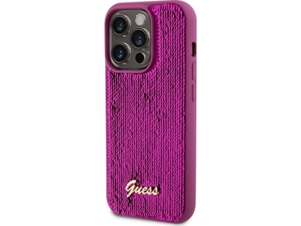 Ochranný kryt na iPhone 14 Pro - Guess, Sequin Script Logo Magenta GUHCP14LPSFDGSF