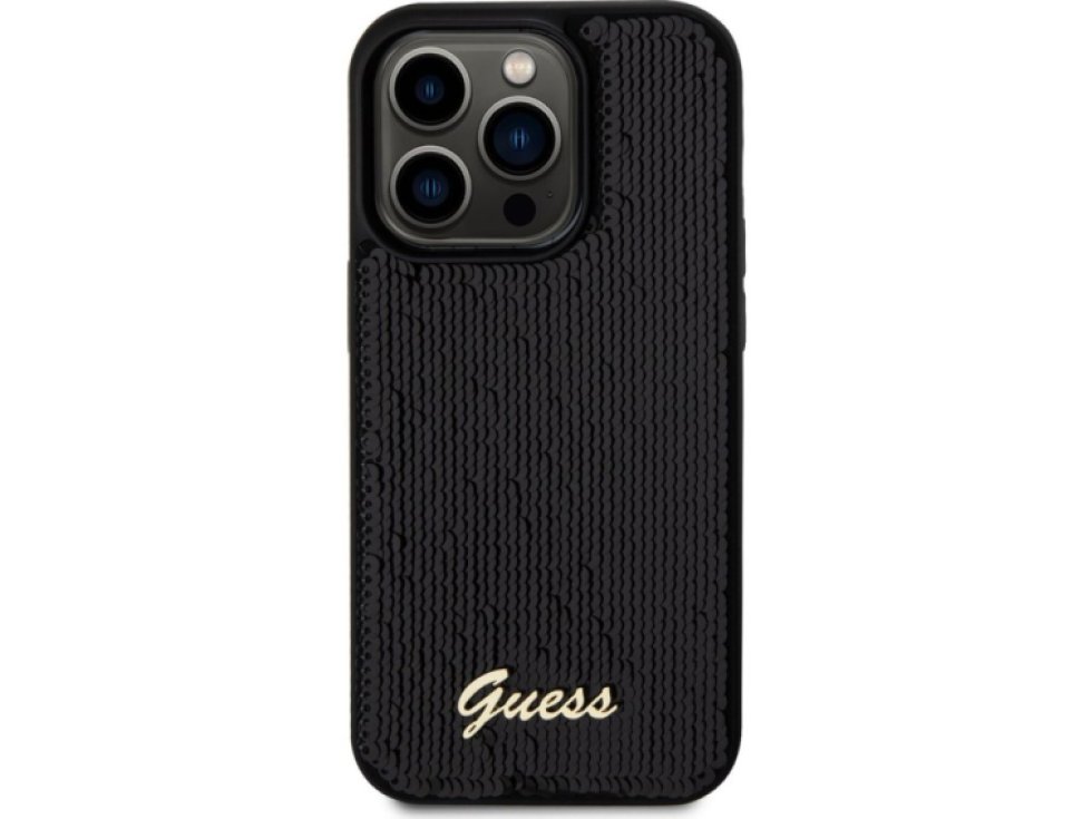Ochranný kryt na iPhone 14 Pro MAX - Guess, Sequin Script Logo Black GUHCP14XPSFDGSK
