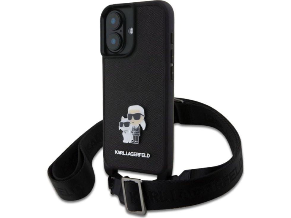 Ochranný kryt na iPhone 16 PLUS - Karl Lagerfeld, Saffiano Crossbody Karl and Choupette Black KLHCP16MSAKCPBK