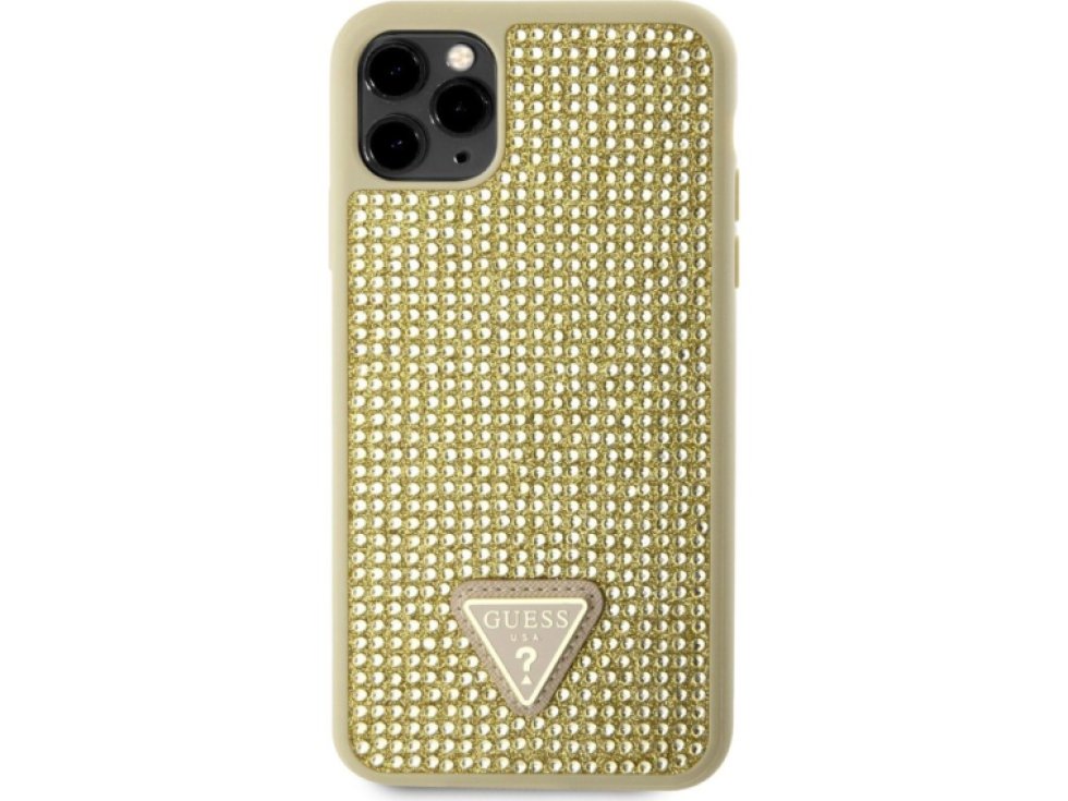 Ochranný kryt pro iPhone 11 Pro MAX - Guess, Rhinestones Triangle Metal Logo Gold GUHCN65HDGTPD