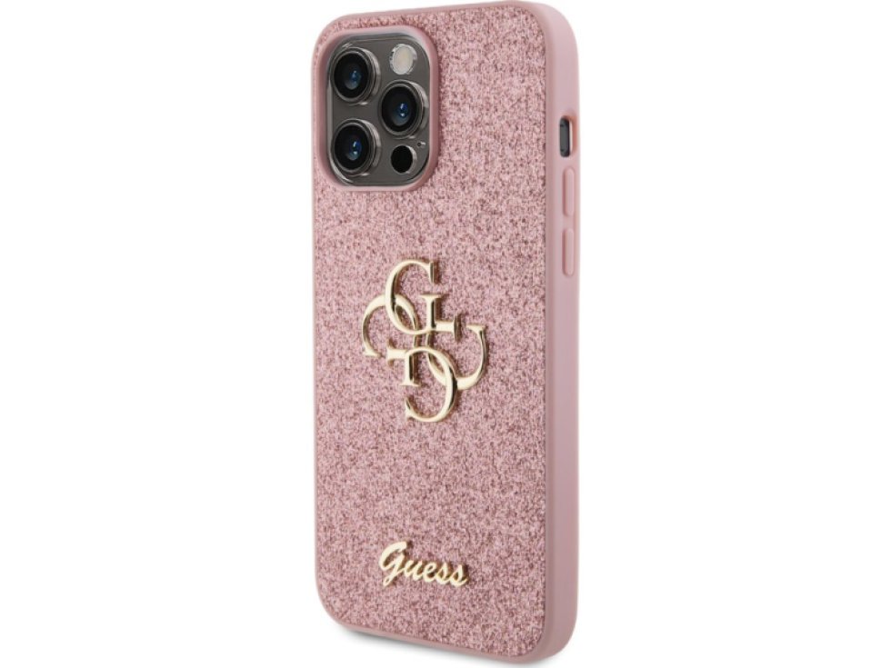 Ochranný kryt na iPhone 15 Pro MAX - Guess, Fixed Glitter 4G Metal Logo Pink GUHCP15XHG4SGP