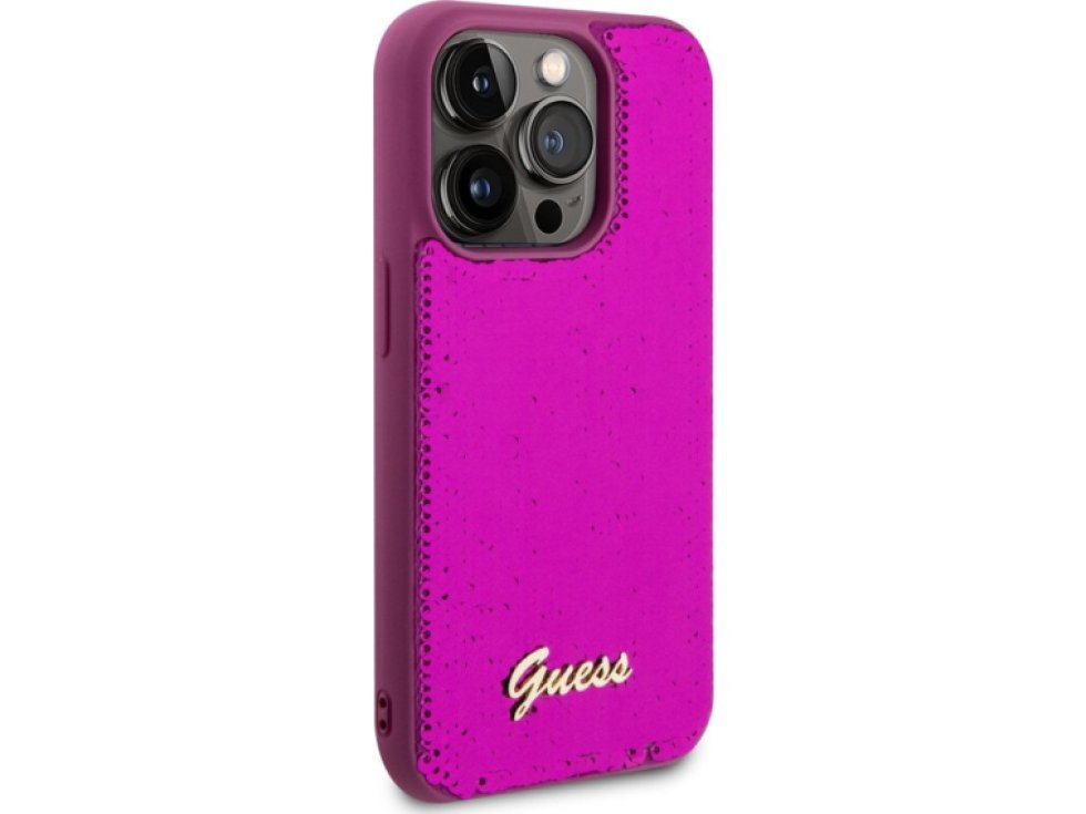 Ochranný kryt na iPhone 14 Pro - Guess, Sequin Script Logo Magenta GUHCP14LPSFDGSF