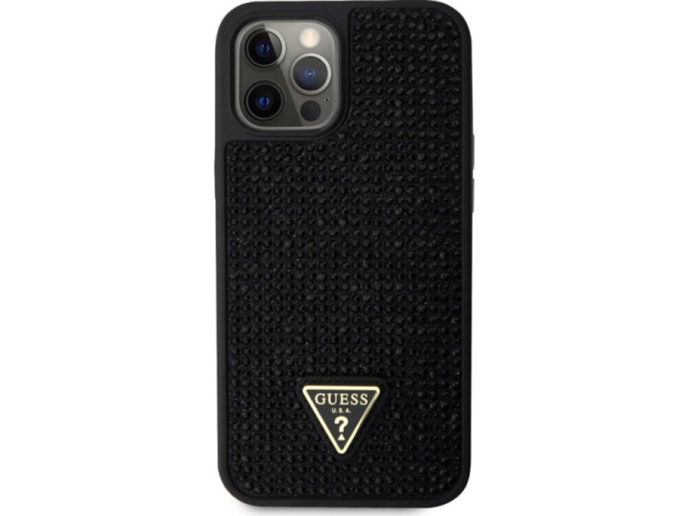 Ochranný kryt pro iPhone 12 Pro MAX - Guess, Rhinestones Triangle Metal Logo Black GUHCP12LHDGTPK