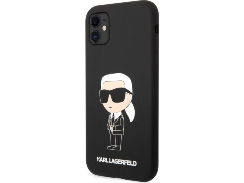 Ochranný kryt na iPhone 11 - Karl Lagerfeld, Liquid Silicone Ikonik NFT Black KLHCN61SNIKBCK
