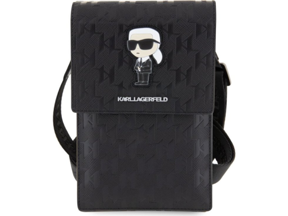 Univerzální pouzdro / taška s kapsou na mobil - Karl Lagerfeld, Saffiano Monogram Ikonik NFT Wallet Black KLWBSAKHPKK