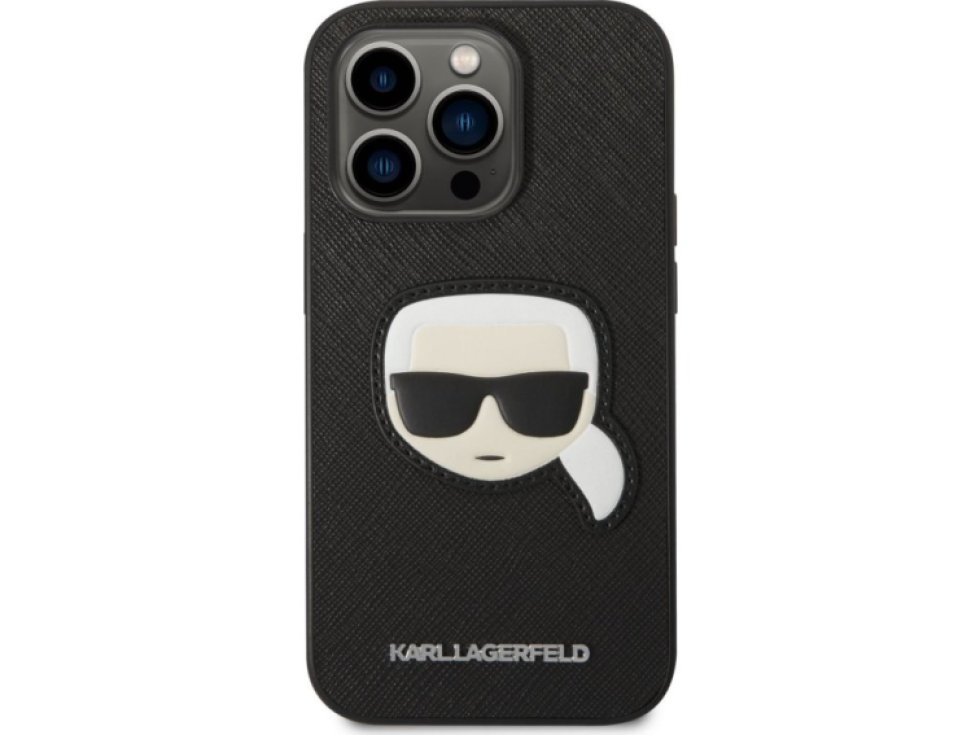 Ochranný kryt pro iPhone 14 Pro - Karl Lagerfeld, Saffiano Karl Head Black KLHCP14LSAPKHK