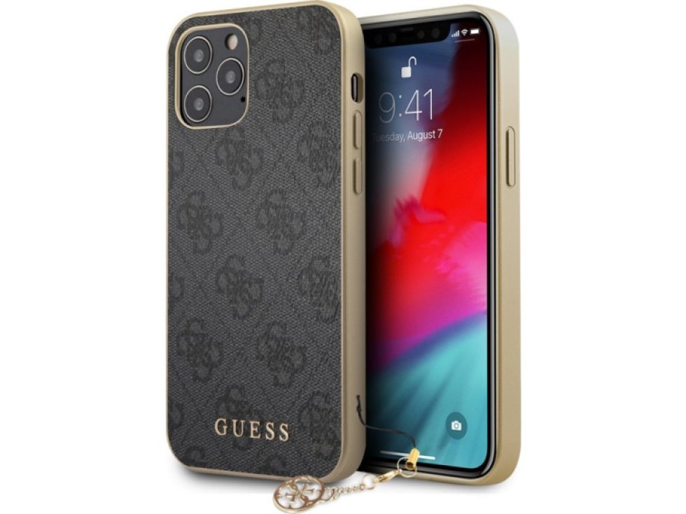 Ochranný kryt pro iPhone 12 / 12 Pro - Guess, 4G Charms Gray GUHCP12MGF4GGR