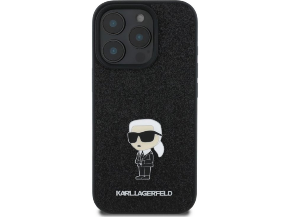 Ochranný kryt na iPhone 16 Pro - Karl Lagerfeld, Fixed Glitter Metal Ikonik Black KLHCP16LGKNPSK