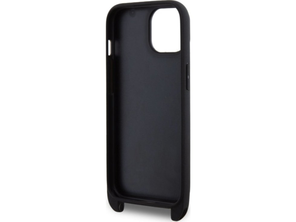 Ochranný kryt s crossbody popruhem pro iPhone 15 - Karl Lagerfeld, Saffiano Metal Karl and Choupette Black KLHCP15SSAKCPBK
