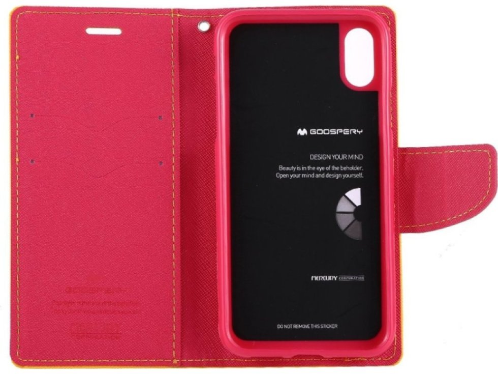 Pouzdro / kryt pro iPhone XS / X - Mercury, Fancy Diary YELLOW/HOTPINK