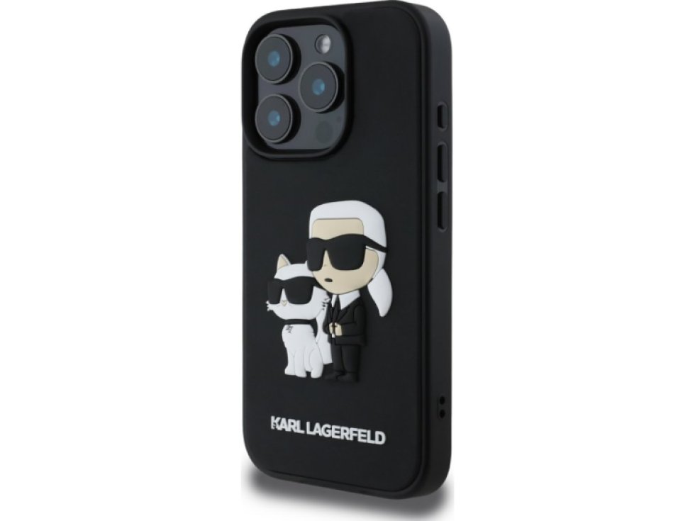 Ochranný kryt na iPhone 16 Pro - Karl Lagerfeld, Saffiano Karl and Choupette Black KLHCP16LSANKCPK
