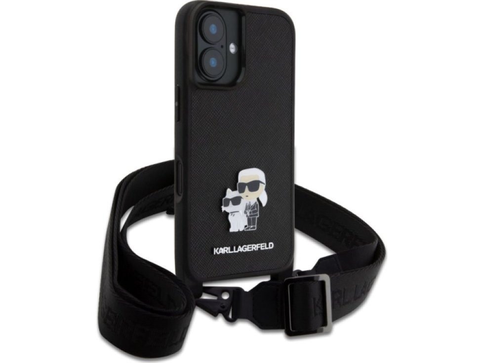 Ochranný kryt na iPhone 16 PLUS - Karl Lagerfeld, Saffiano Crossbody Karl and Choupette Black KLHCP16MSAKCPBK