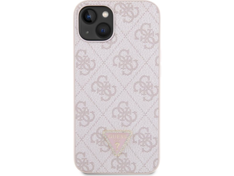 Ochranný kryt na iPhone 15 - Guess, 4G Strass Triangle Metal Logo Pink GUHCP15SP4TDPP