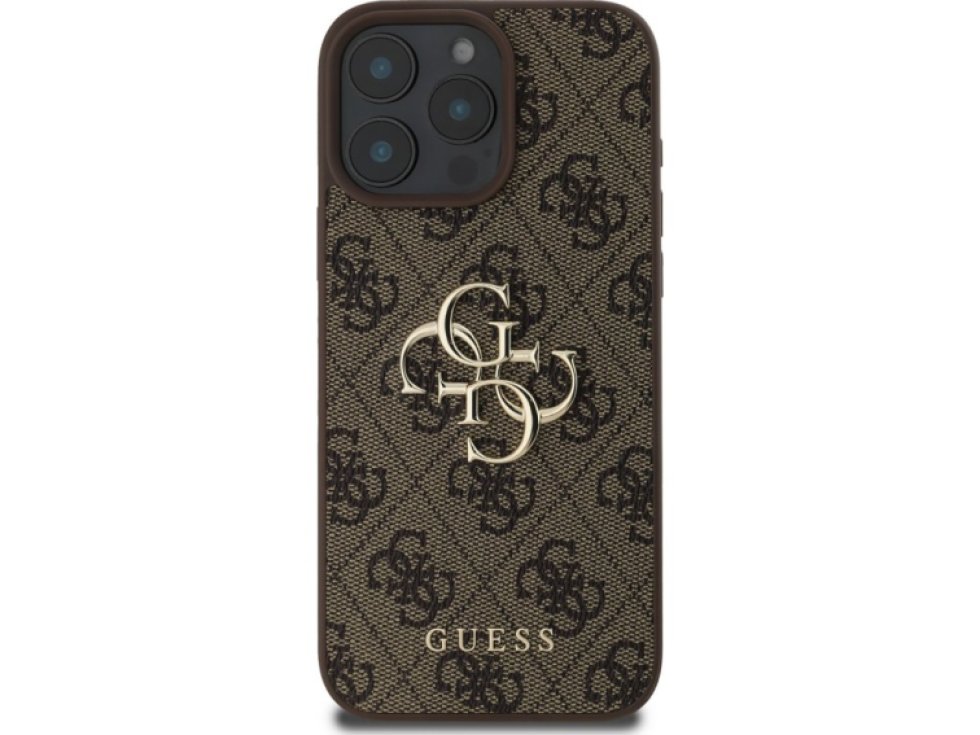 Ochranný kryt na iPhone 16 Pro - Guess, 4G Metal Logo Brown GUHCP16L4GMGBR