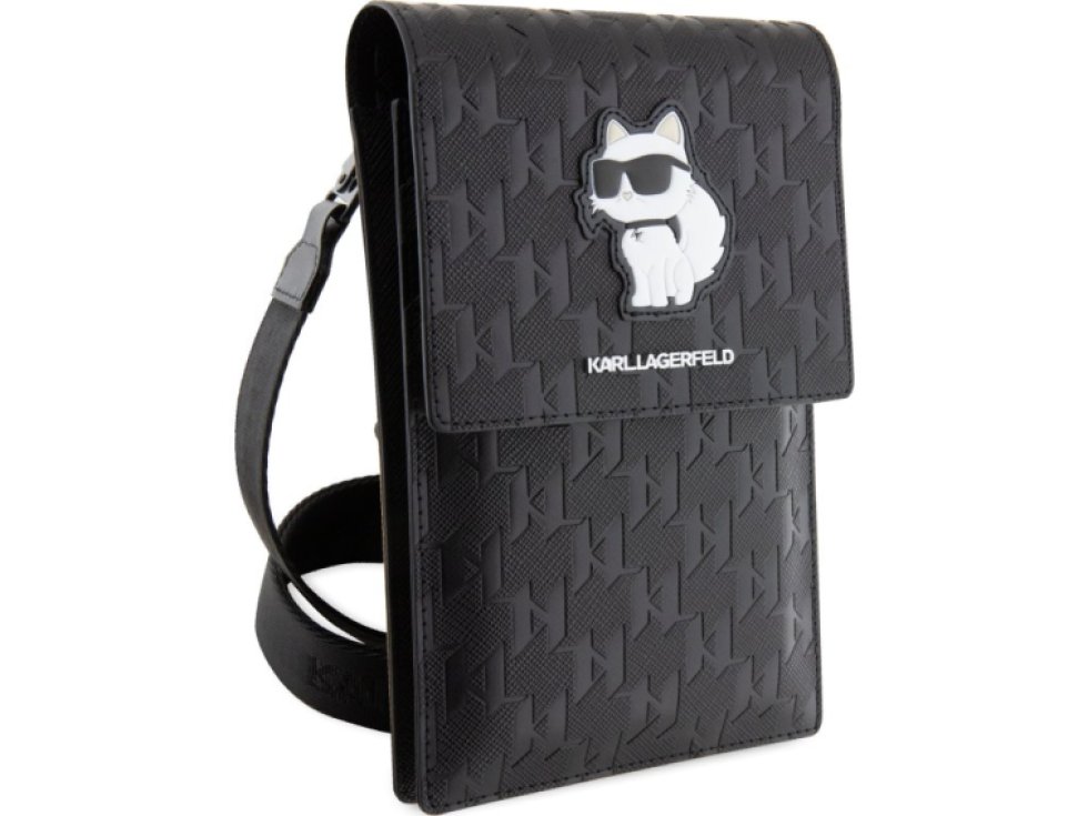 Univerzální pouzdro / taška s kapsou na mobil - Karl Lagerfeld, Saffiano Monogram Choupette NFT Wallet Black KLWBSAKHPCK