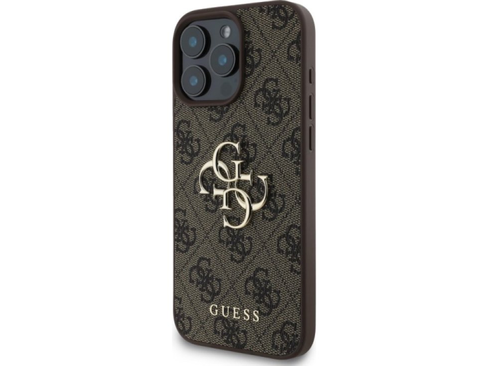 Ochranný kryt na iPhone 16 Pro MAX - Guess, 4G Metal Logo Brown GUHCP16X4GMGBR