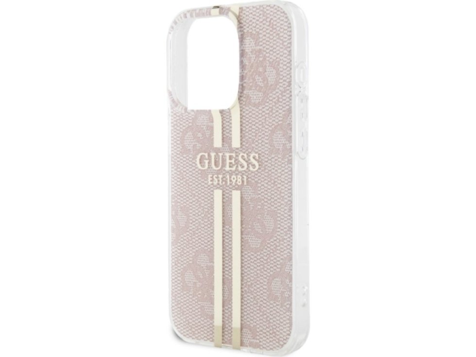 Ochranný kryt na iPhone 15 Pro - Guess, IML 4G Gold Stripe Pink GUHCP15LH4PSEGP