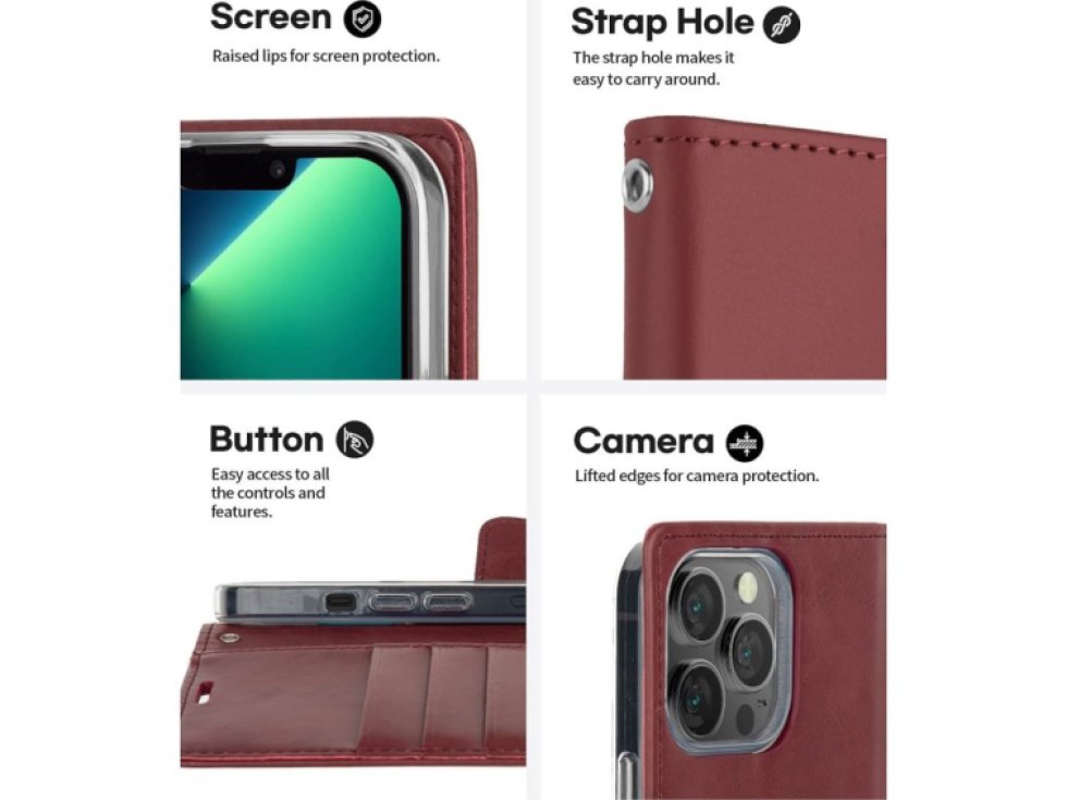 Ochranné pouzdro pro iPhone 13 Pro MAX - Mercury, Bluemoon Diary Wine