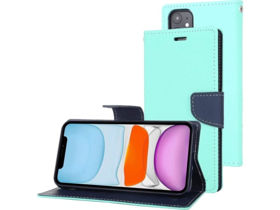 Pouzdro na iPhone 11 - Mercury, Fancy Diary Mint/Navy
