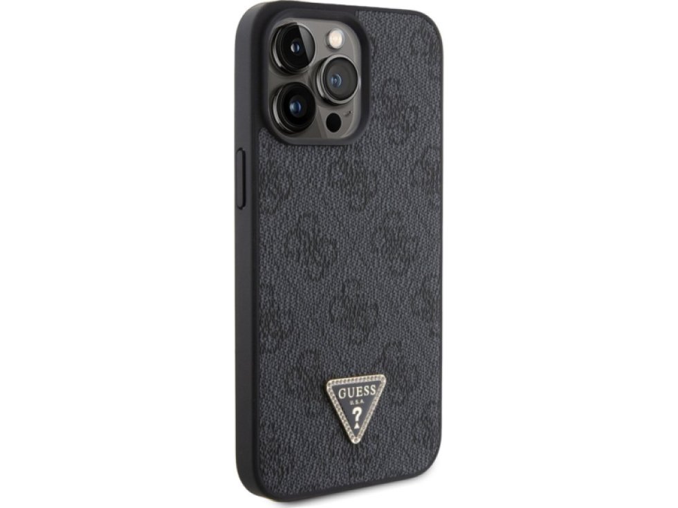 Ochranný kryt na iPhone 15 Pro MAX - Guess, 4G Strass Triangle Metal Logo Black GUHCP15XP4TDPK
