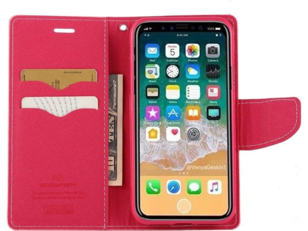 Pouzdro / kryt pro iPhone XS / X - Mercury, Fancy Diary HOTPINK/NAVY