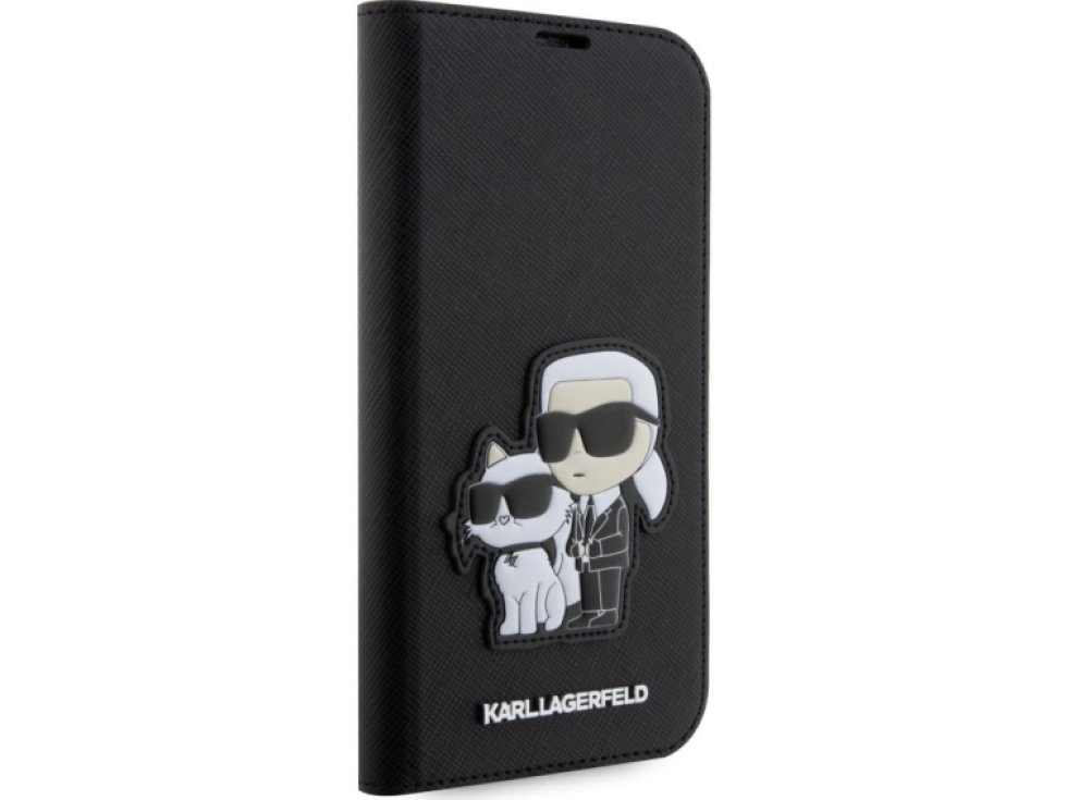 Ochranné pouzdro pro iPhone 13 Pro - Karl Lagerfeld, Saffiano Karl and Choupette NFT Book Black KLBKP13LSANKCPK
