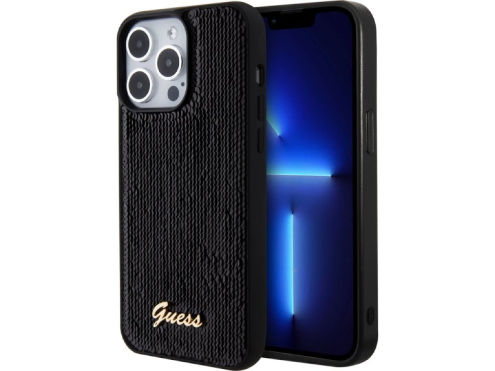 Ochranný kryt na iPhone 15 Pro - Guess, Sequin Script Logo Black GUHCP15LPSFDGSK