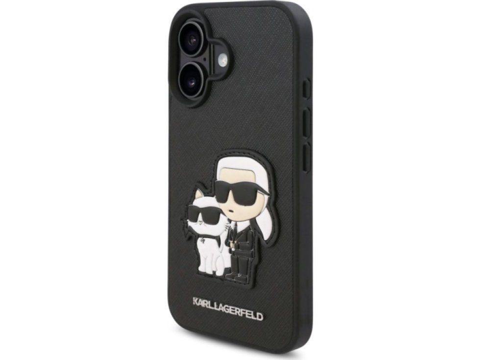 Ochranný kryt na iPhone 16 PLUS - Karl Lagerfeld, Saffiano Karl and Choupette Black KLHCP16MSANKCPK